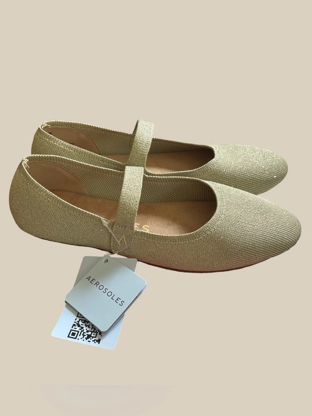 Aerosoles Women’s Boaz Gold Metallic Shimmer Knit Mary Jane Ballet Flats NWT 8.5